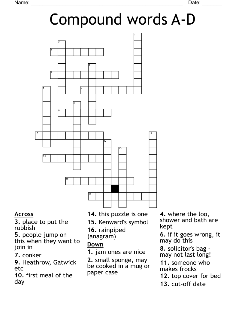 Compound words AD Crossword WordMint