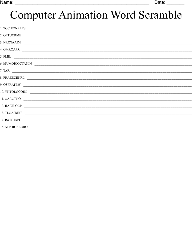 Computer Animation Word Scramble - WordMint