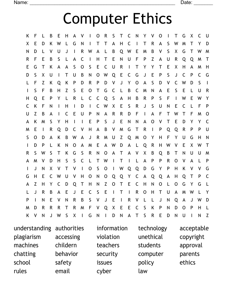 Computer Ethics Word Search WordMint