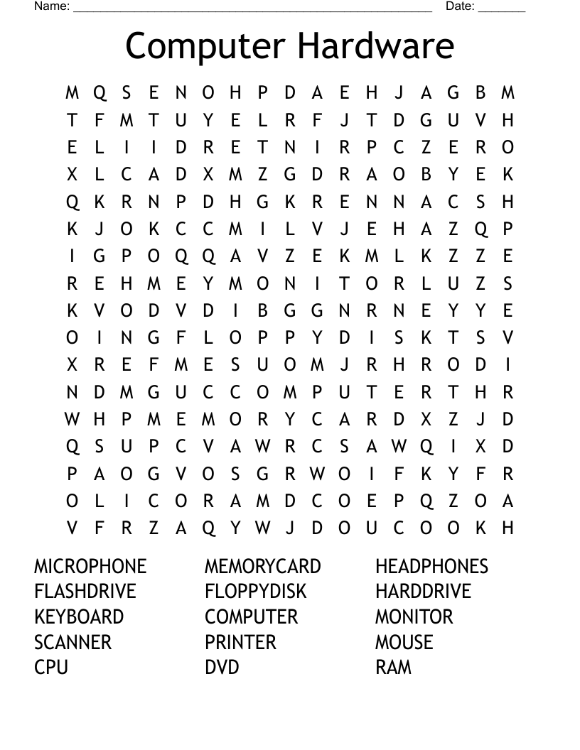 Computer Hardware Word Search WordMint