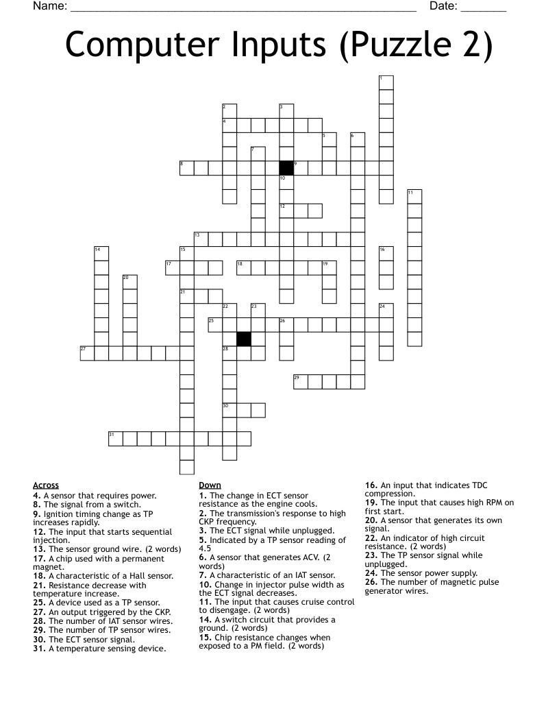 Computer Inputs (Puzzle 2) Crossword - WordMint