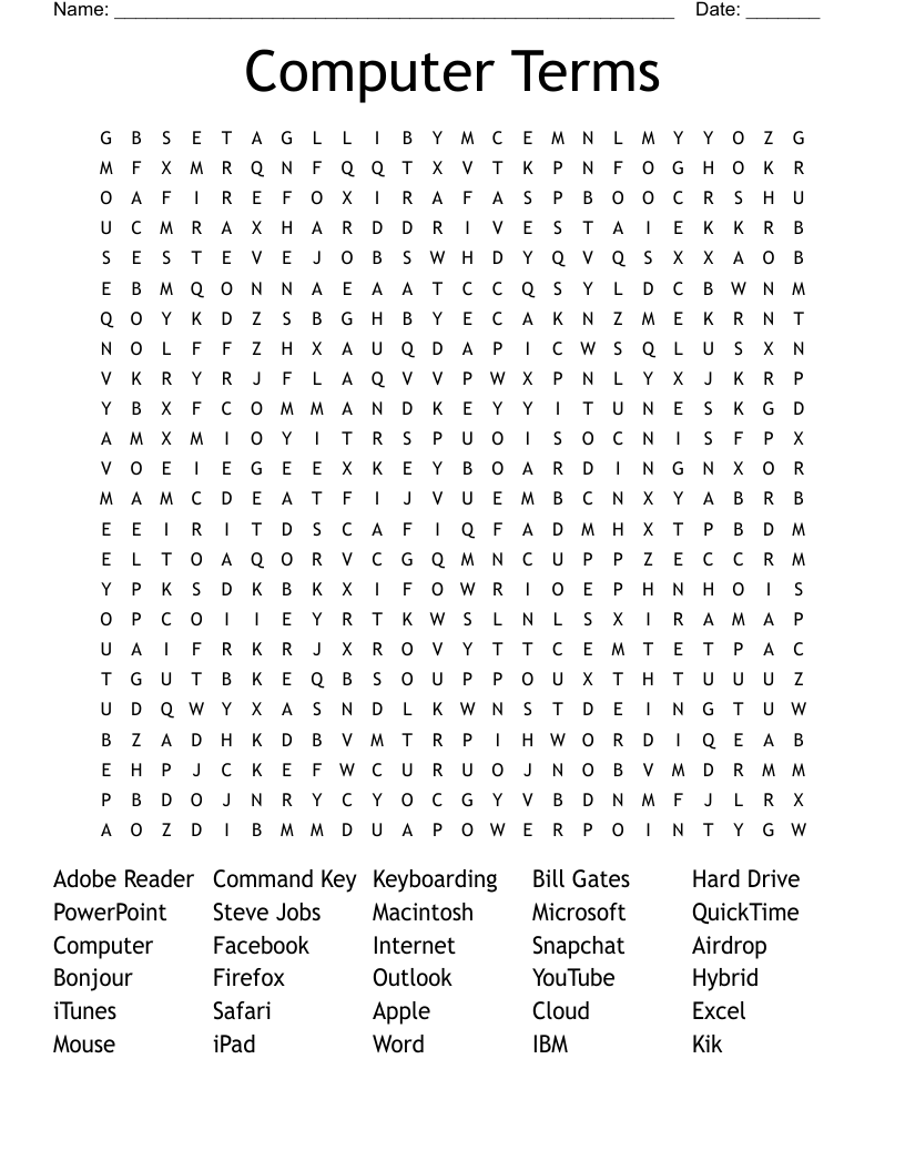 Computer Terms Word Search - WordMint