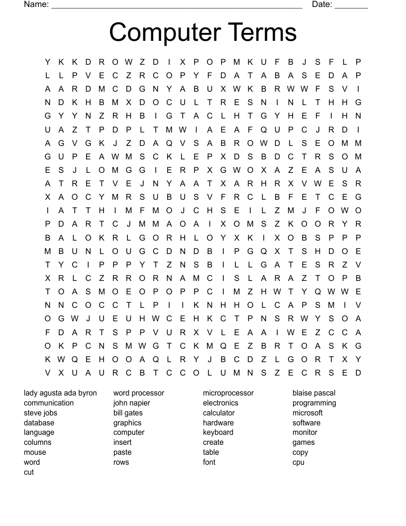 Computer Terms Word Search - WordMint