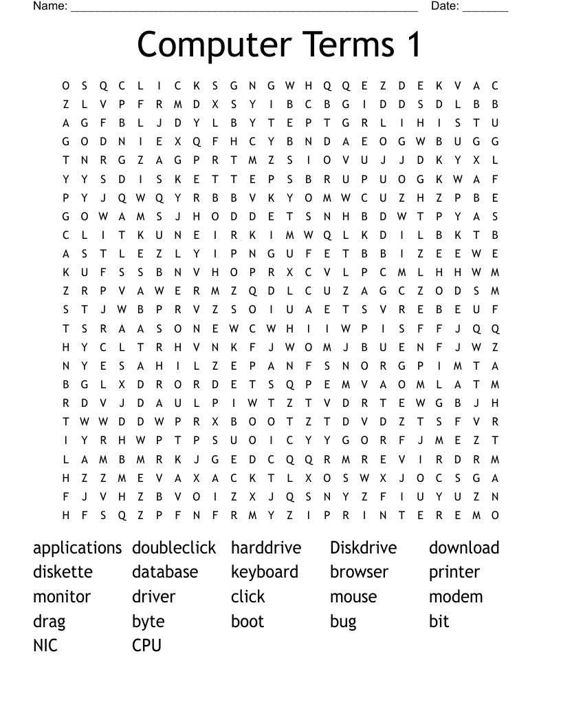 Computer Terms 1 Word Search - WordMint