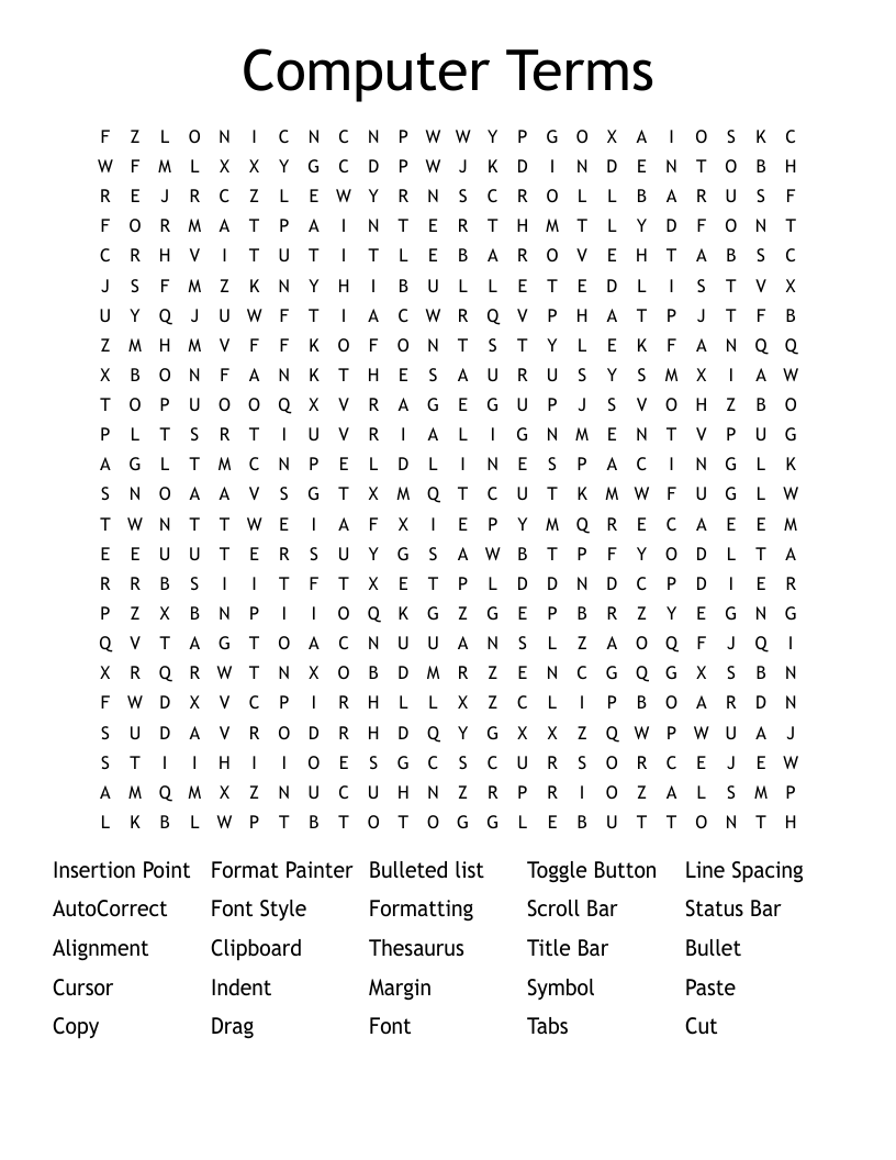 Computer Terms Word Search - WordMint