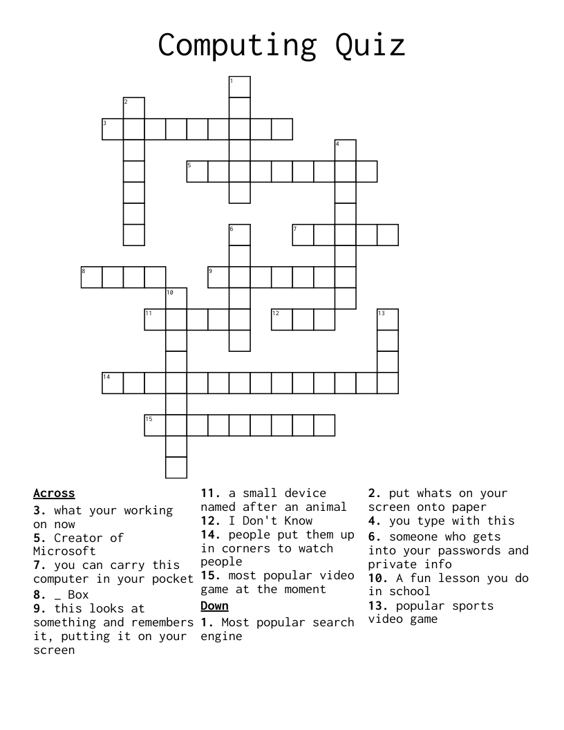 Field Of Computing Crossword