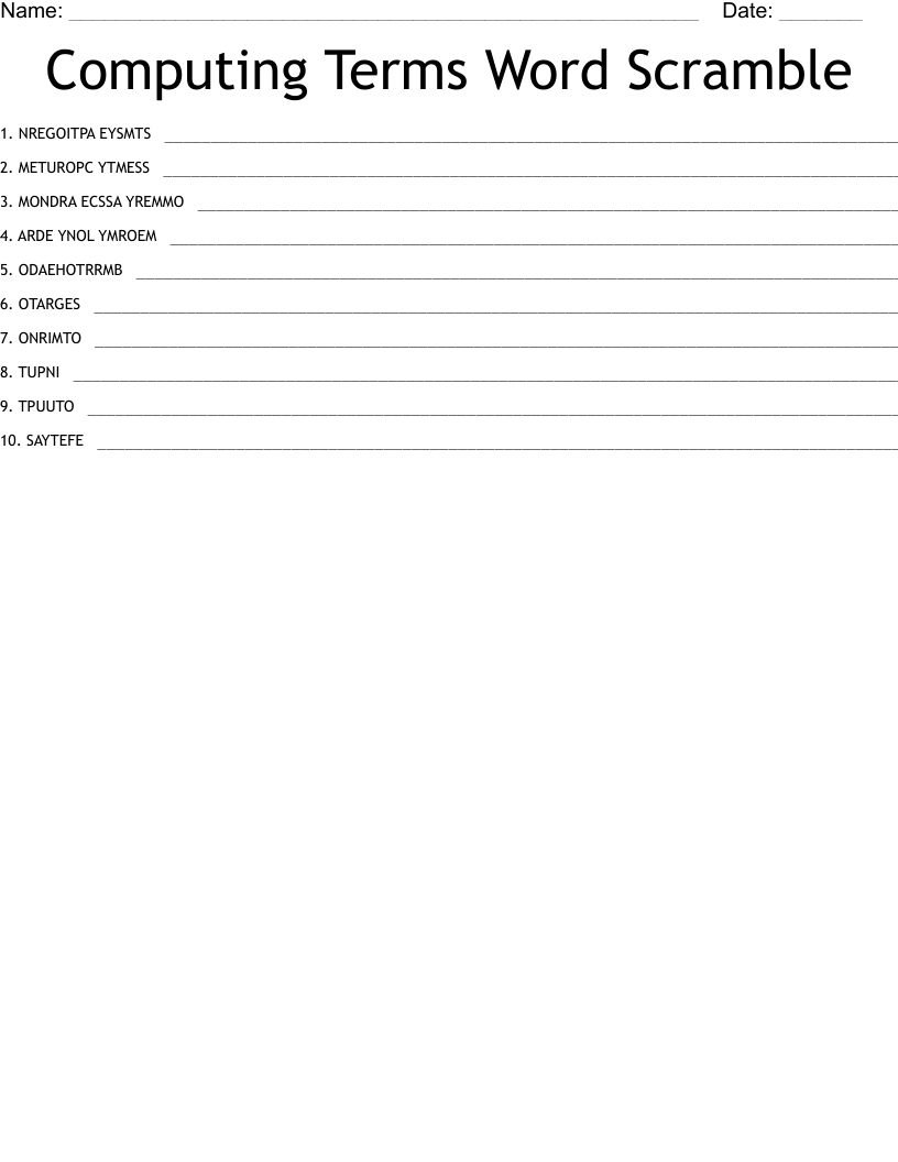 Computing Terms Word Scramble - WordMint