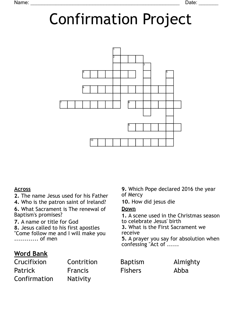 Confirmation Project Crossword WordMint