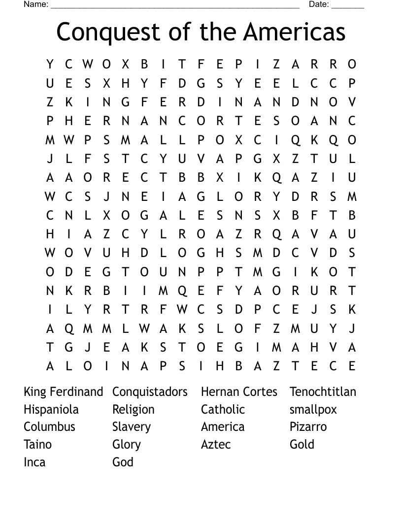 Caribs, Tainos, Arawak Crossword Word Search WordMint