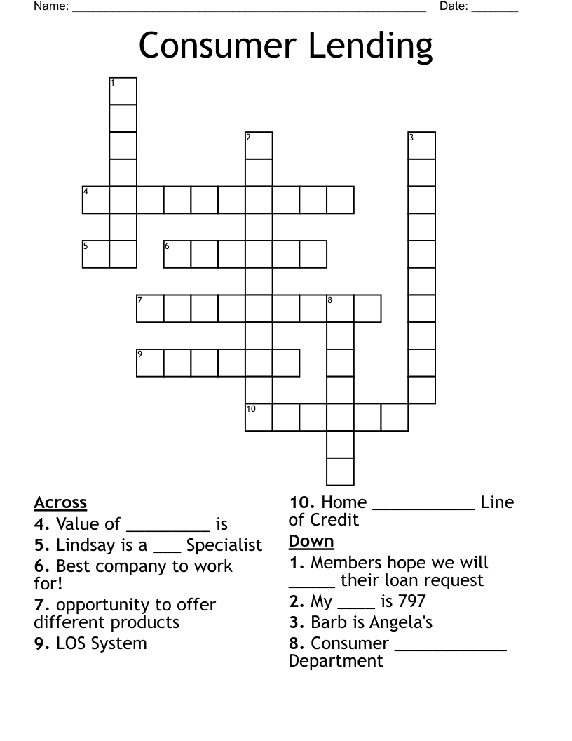 Consumer Lending Crossword WordMint