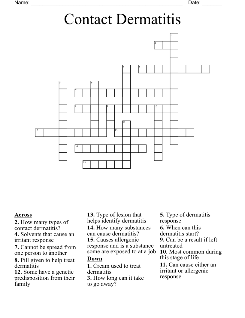 Contact Dermatitis Crossword WordMint