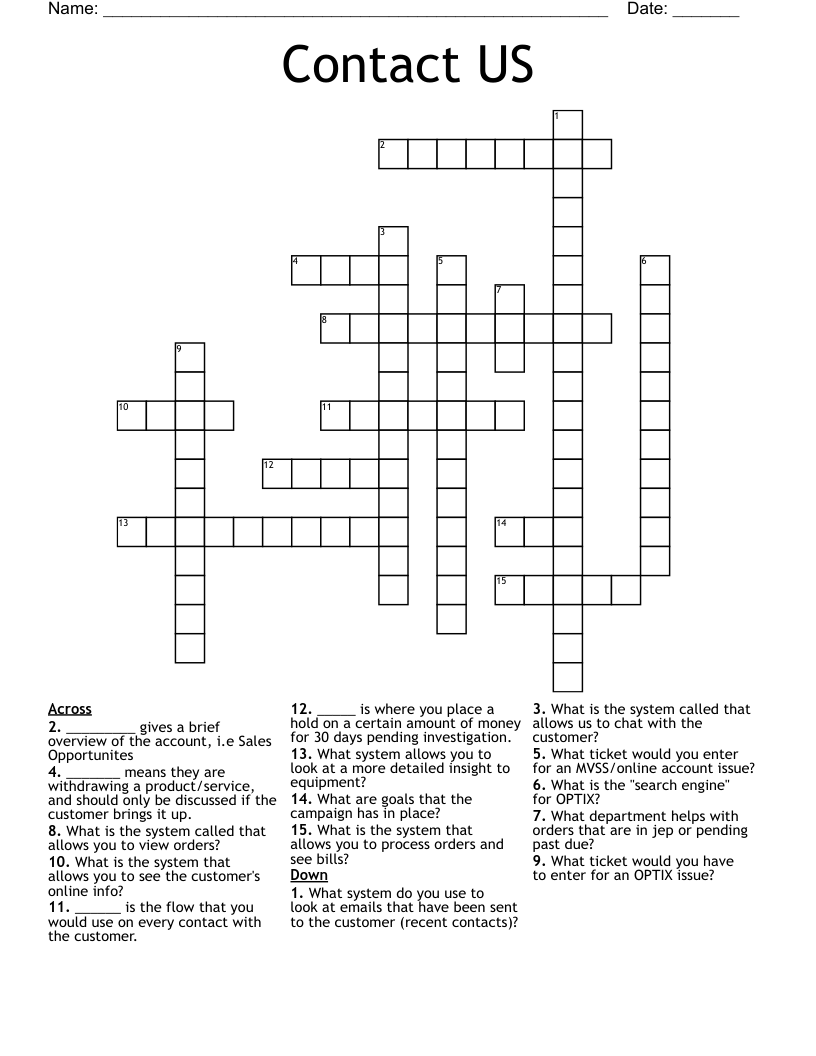 Contact US Crossword WordMint