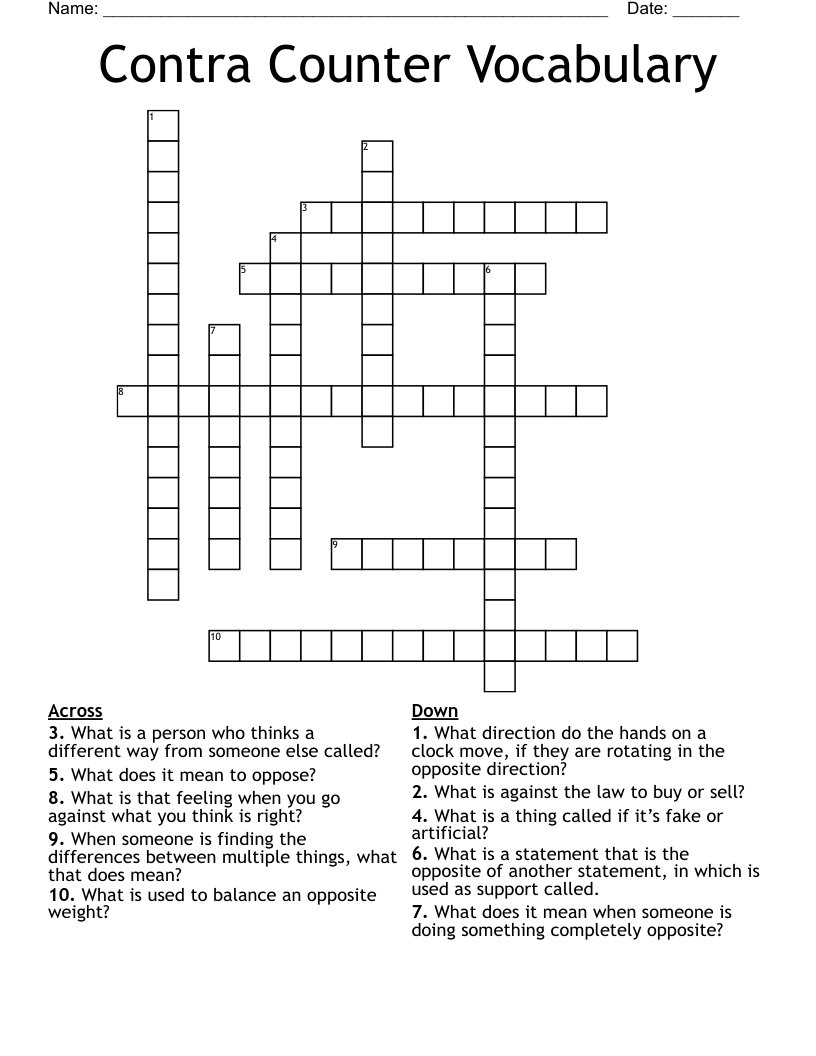 Contra Counter Vocabulary Crossword WordMint