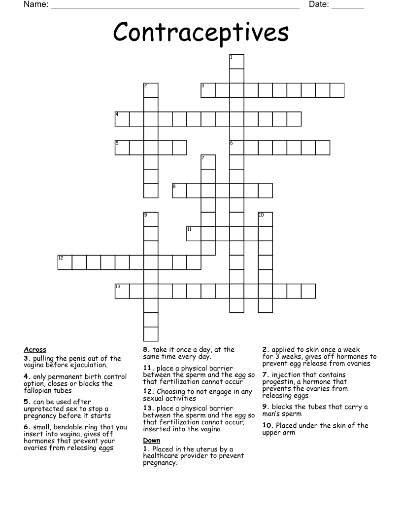Contraceptives Crossword WordMint