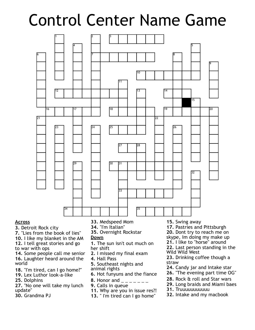 Control Center Name Game Crossword WordMint