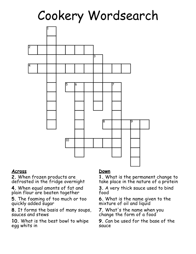 Cookery Wordsearch Crossword WordMint