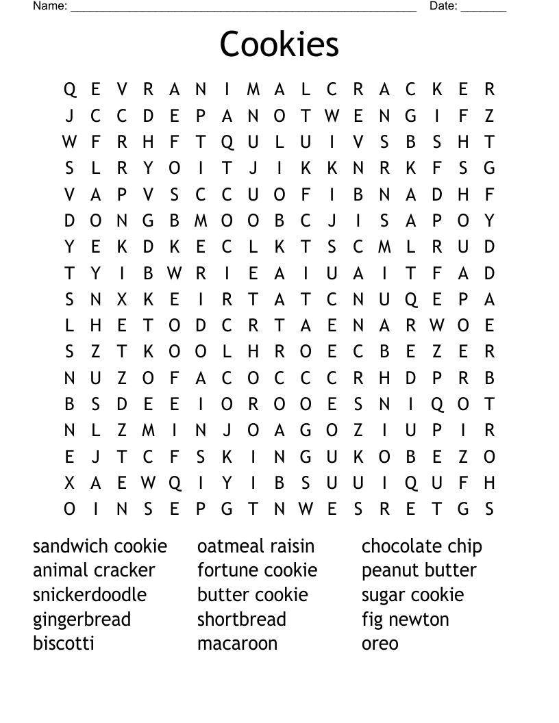Cookies Word Search WordMint