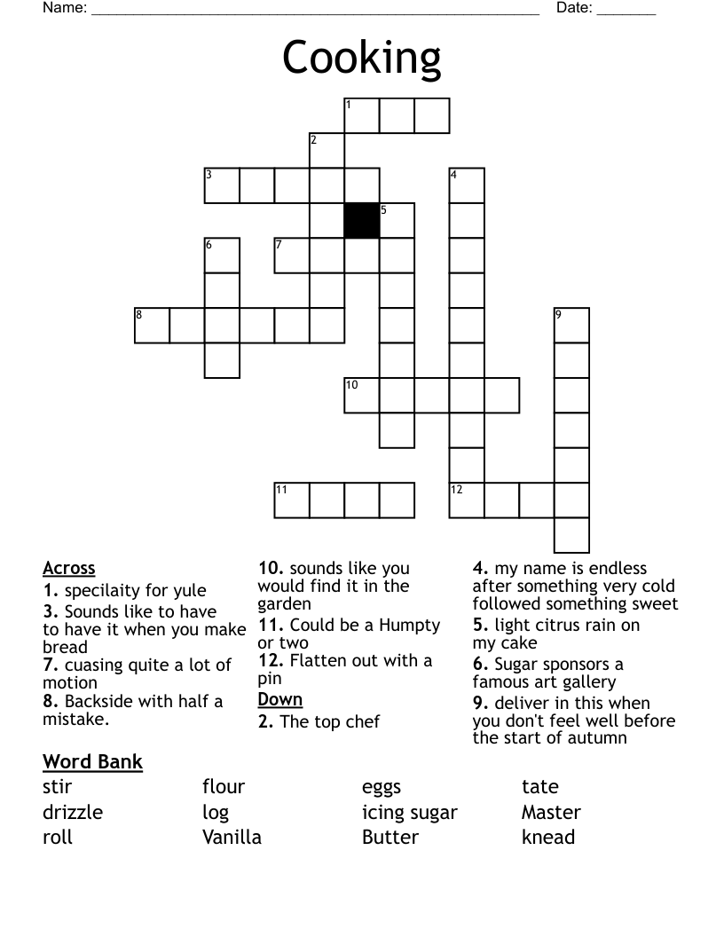 Cooking & Recipes Crosswords, Word Searches, Bingo Cards WordMint