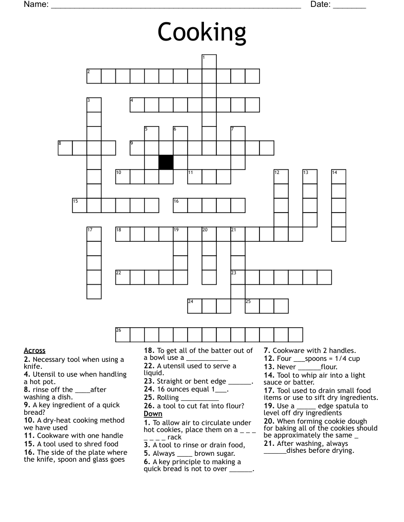 Cooking Crossword WordMint