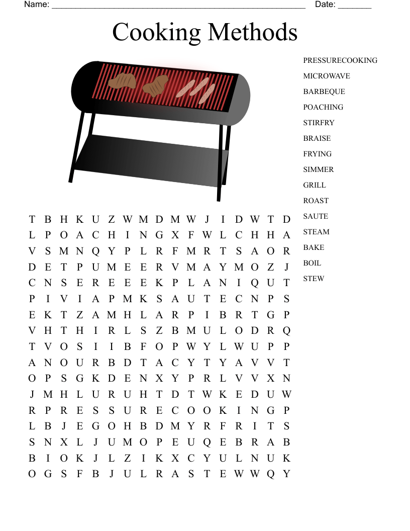 Cooking Methods Word Search WordMint