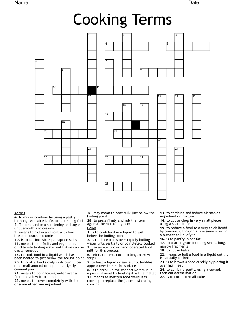Cooking Terms Crossword WordMint