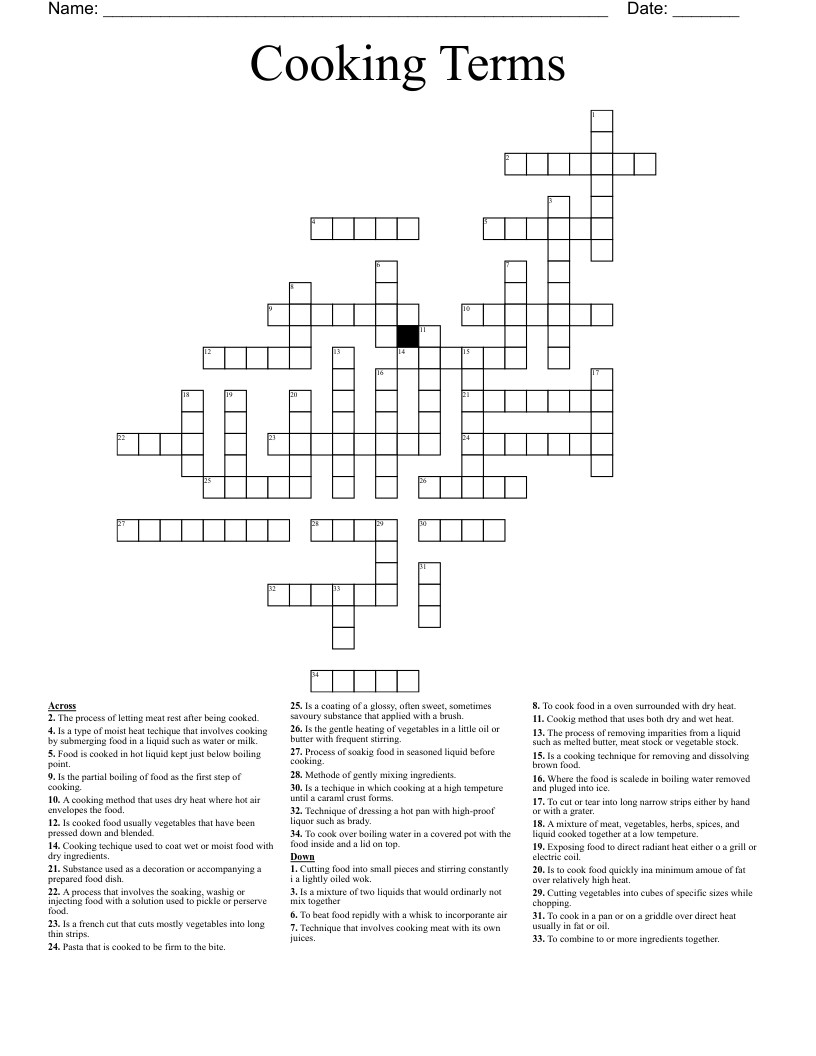 Cooking Terms Crossword WordMint