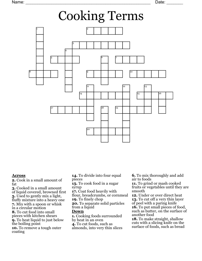 Cooking Terms Crossword WordMint