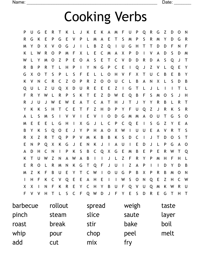Cooking Verbs Word Search WordMint
