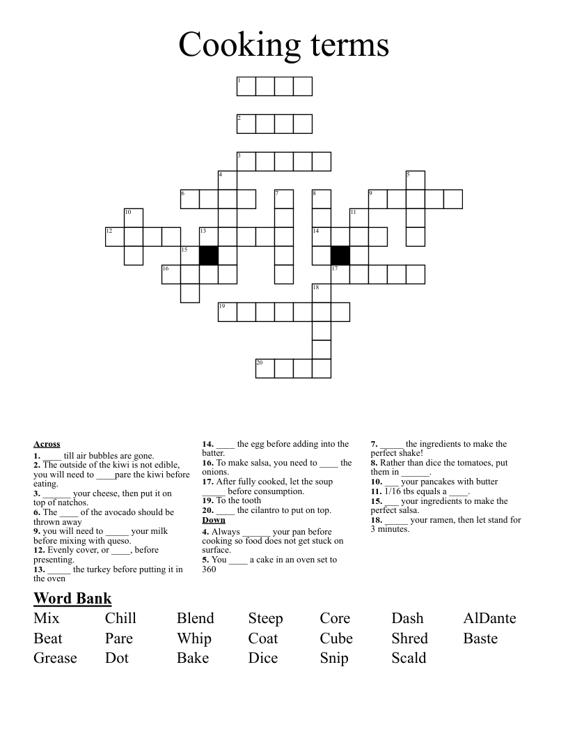 Cooking terms Crossword WordMint