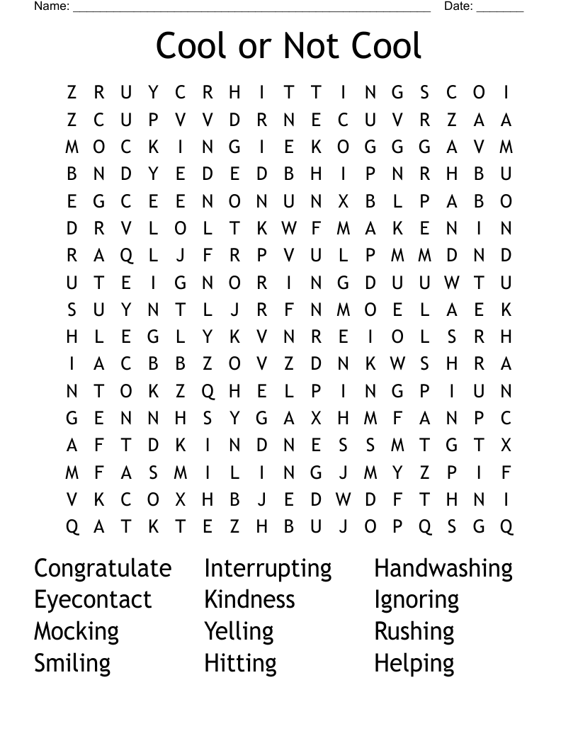 Cool or Not Cool Word Search WordMint