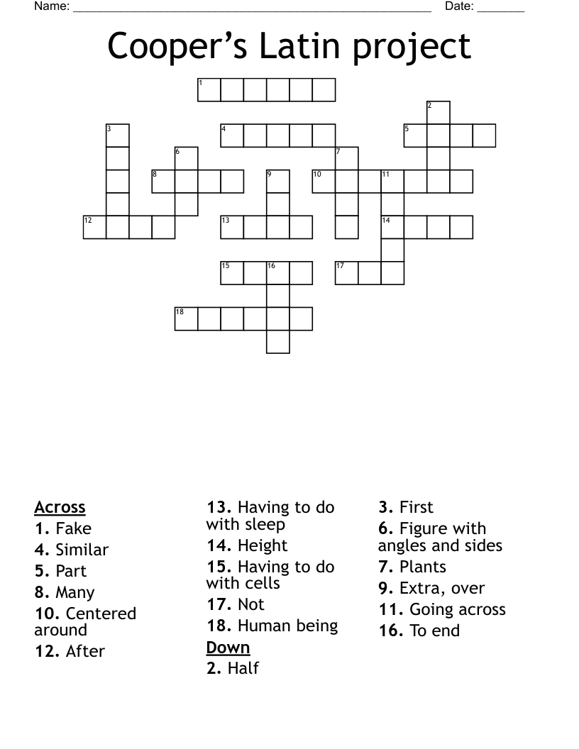 Cooper’s Latin project Crossword WordMint
