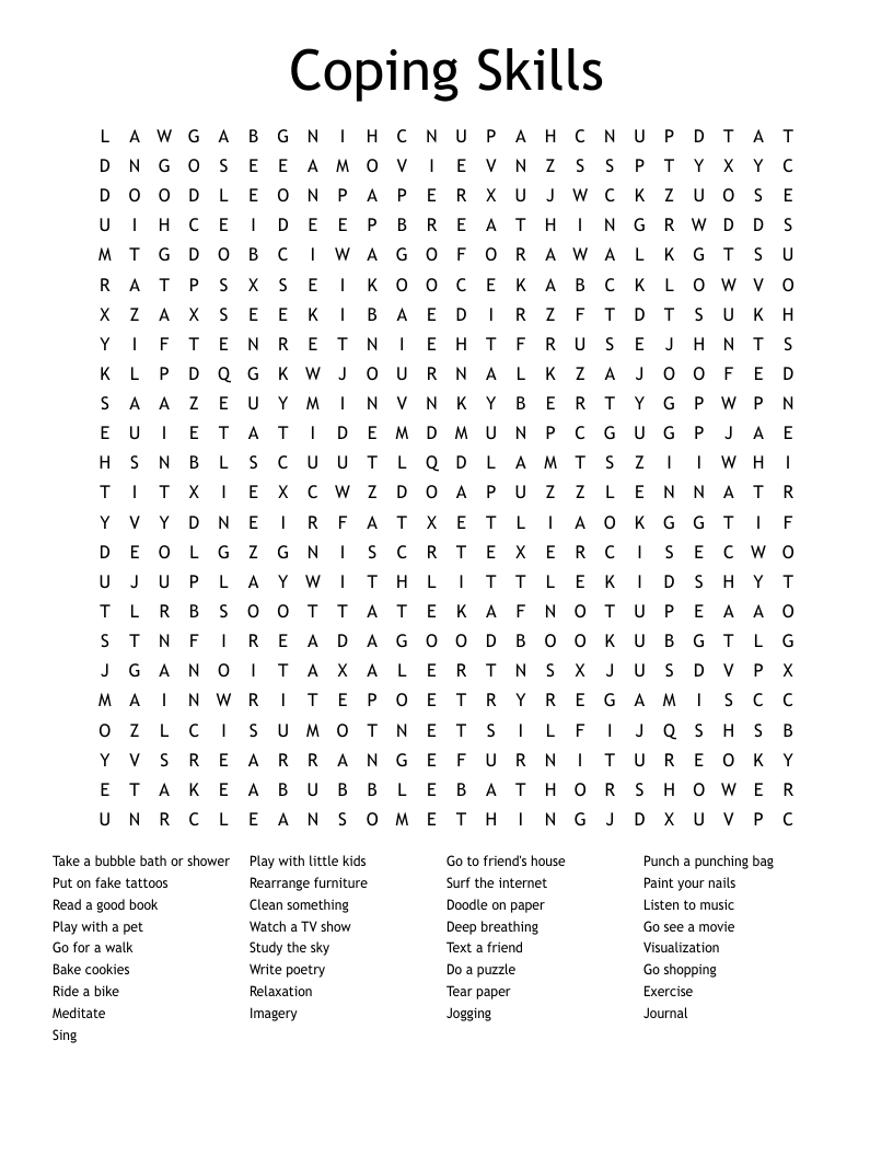 POSITIVE COPING SKILLS Word Search WordMint