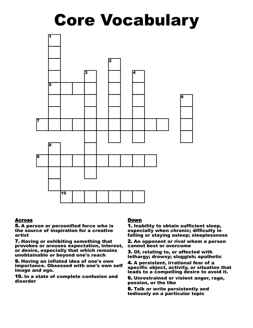 Core Vocabulary Crossword WordMint