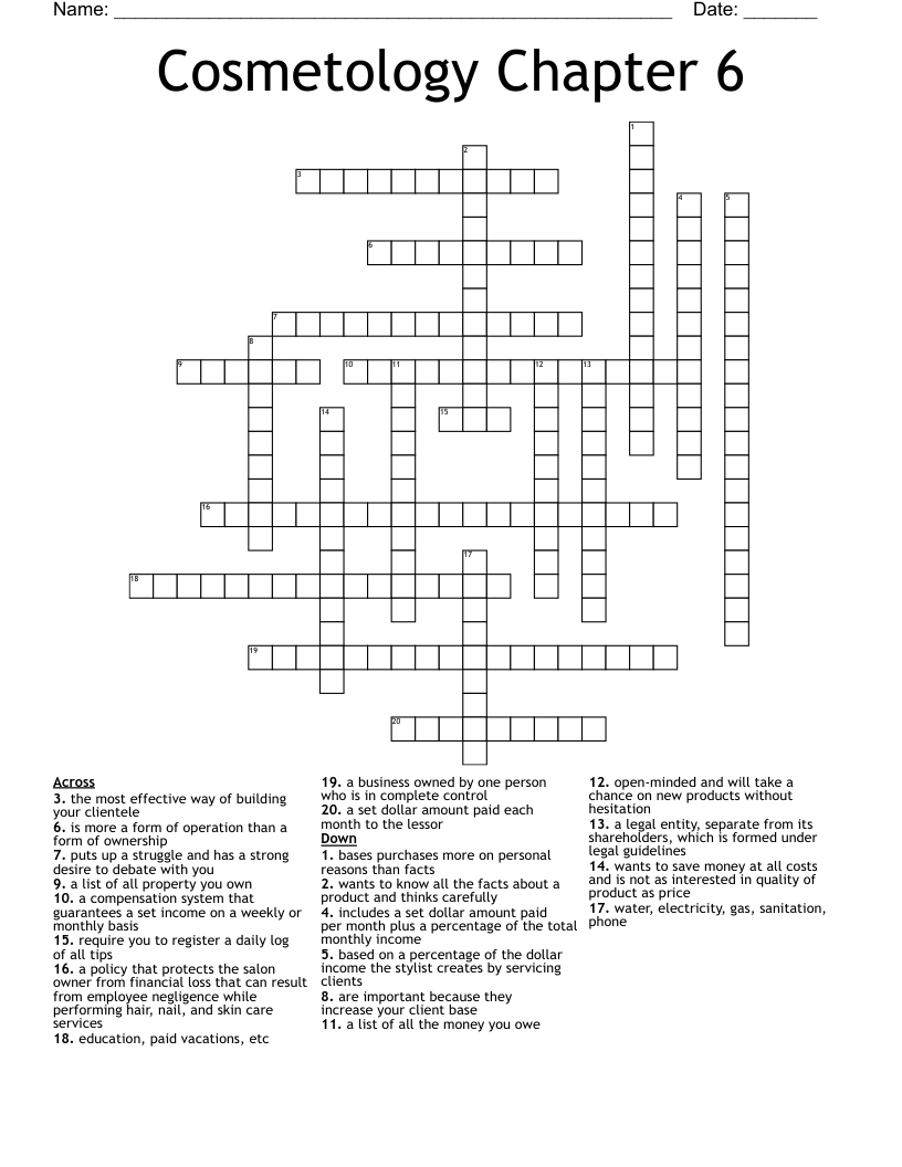 Cosmetology Chapter 6 Crossword WordMint