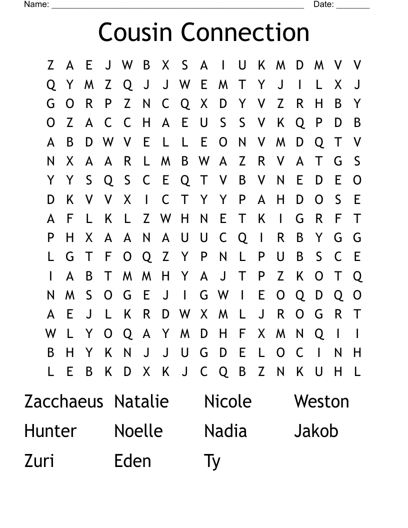 Cousin Connection Word Search WordMint