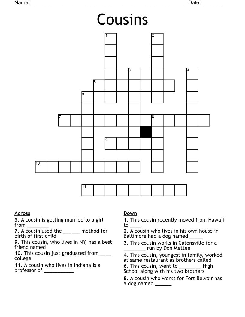 Cousins Crossword WordMint