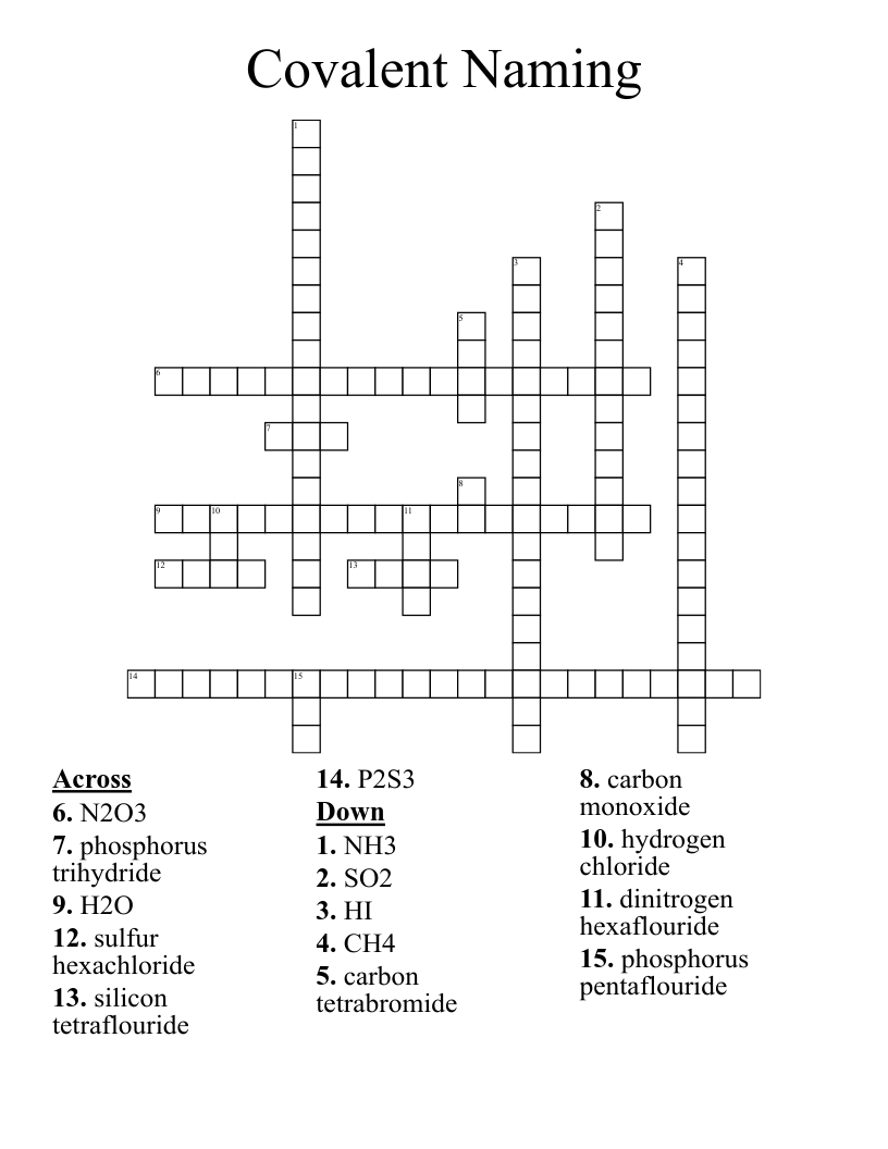 Covalent Compounds Crossword WordMint