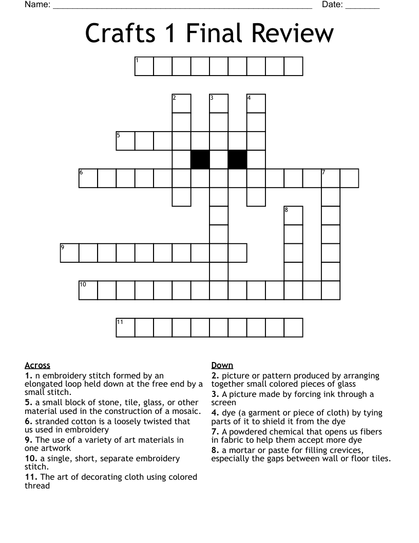 Crafts 1 Final Review Crossword WordMint
