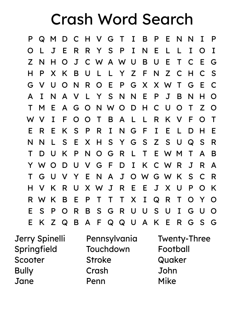 Crash Word Search WordMint
