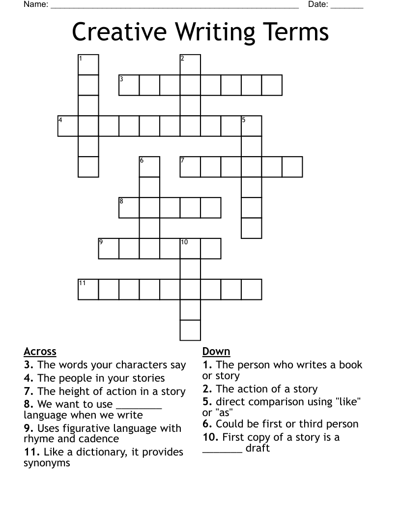 Creative Writing Terms Crossword WordMint