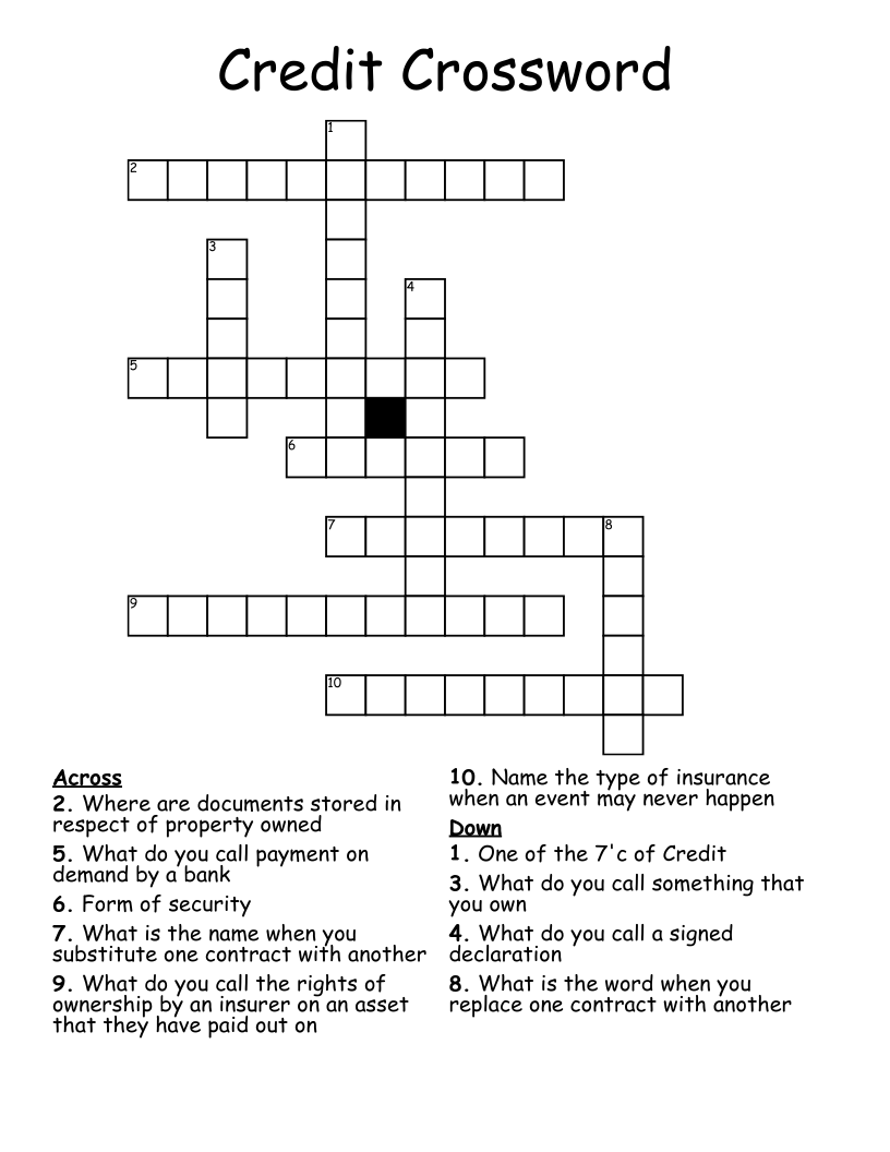 Credit Crossword WordMint