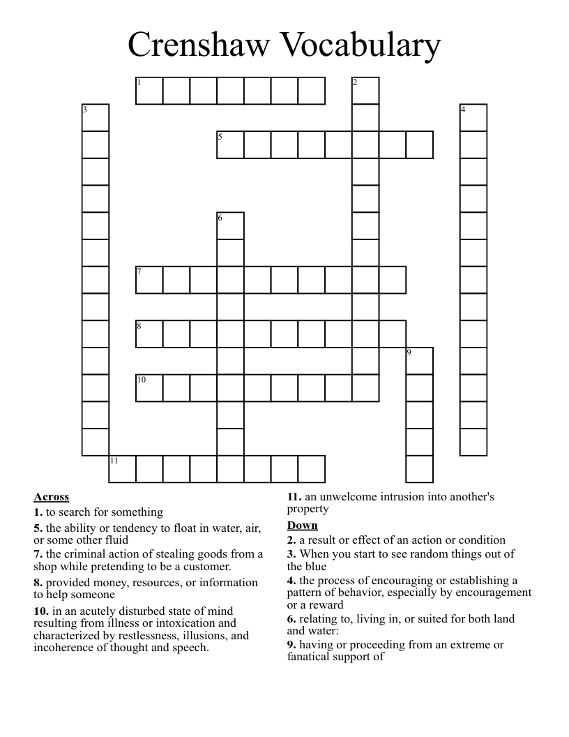 Crenshaw Vocabulary Crossword WordMint