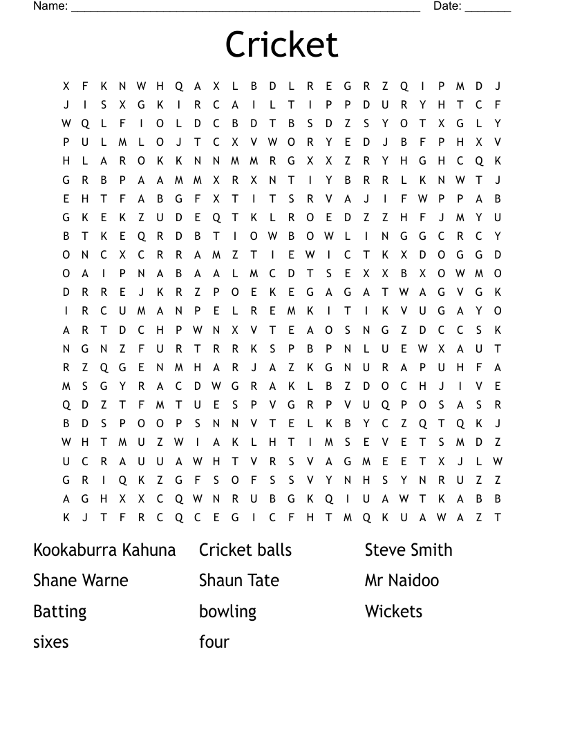 Cricket Word Search WordMint