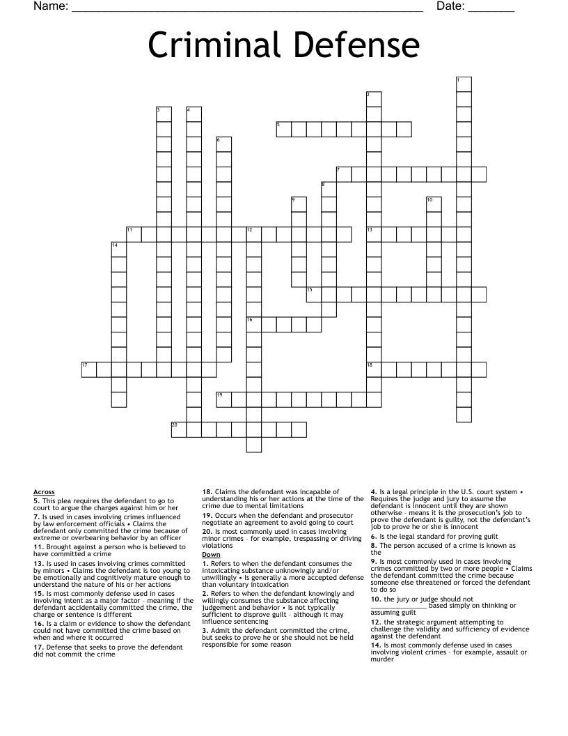 Criminal Defense Crossword WordMint