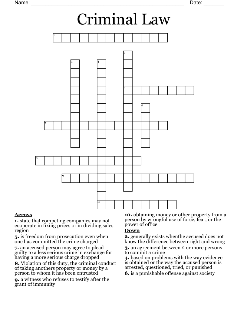 Criminal Law Crossword WordMint