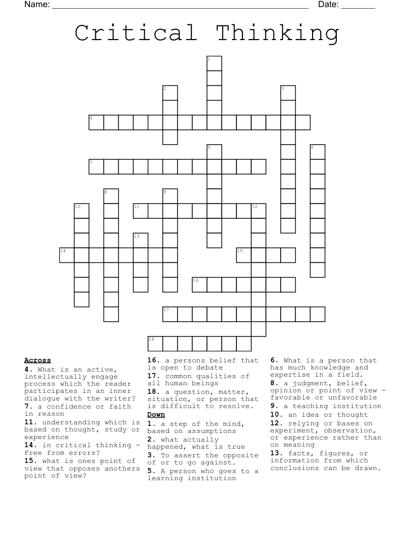 Critical Thinking Crossword - Wordmint