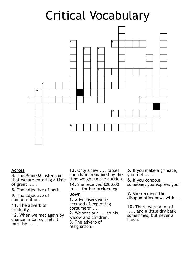 Critical Vocabulary Crossword WordMint