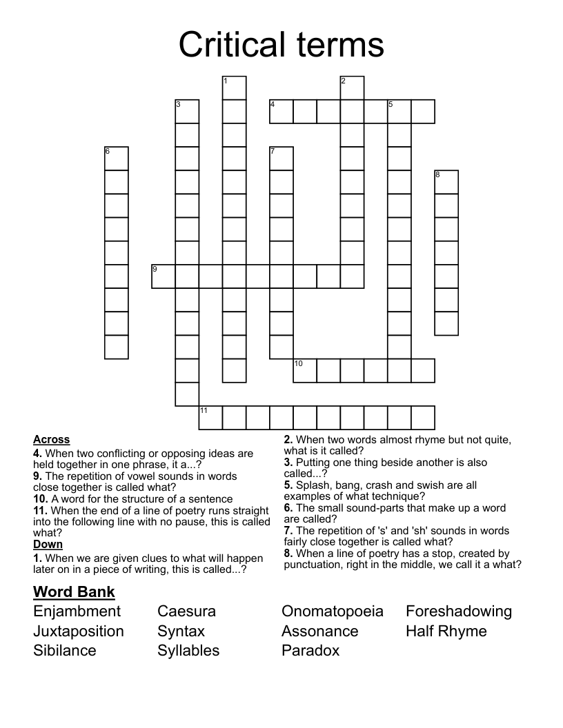 Critical terms Crossword WordMint