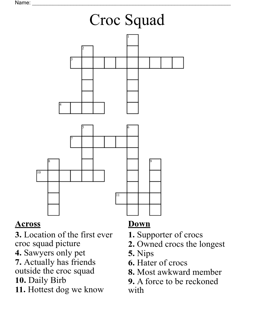 Croc Squad Crossword WordMint