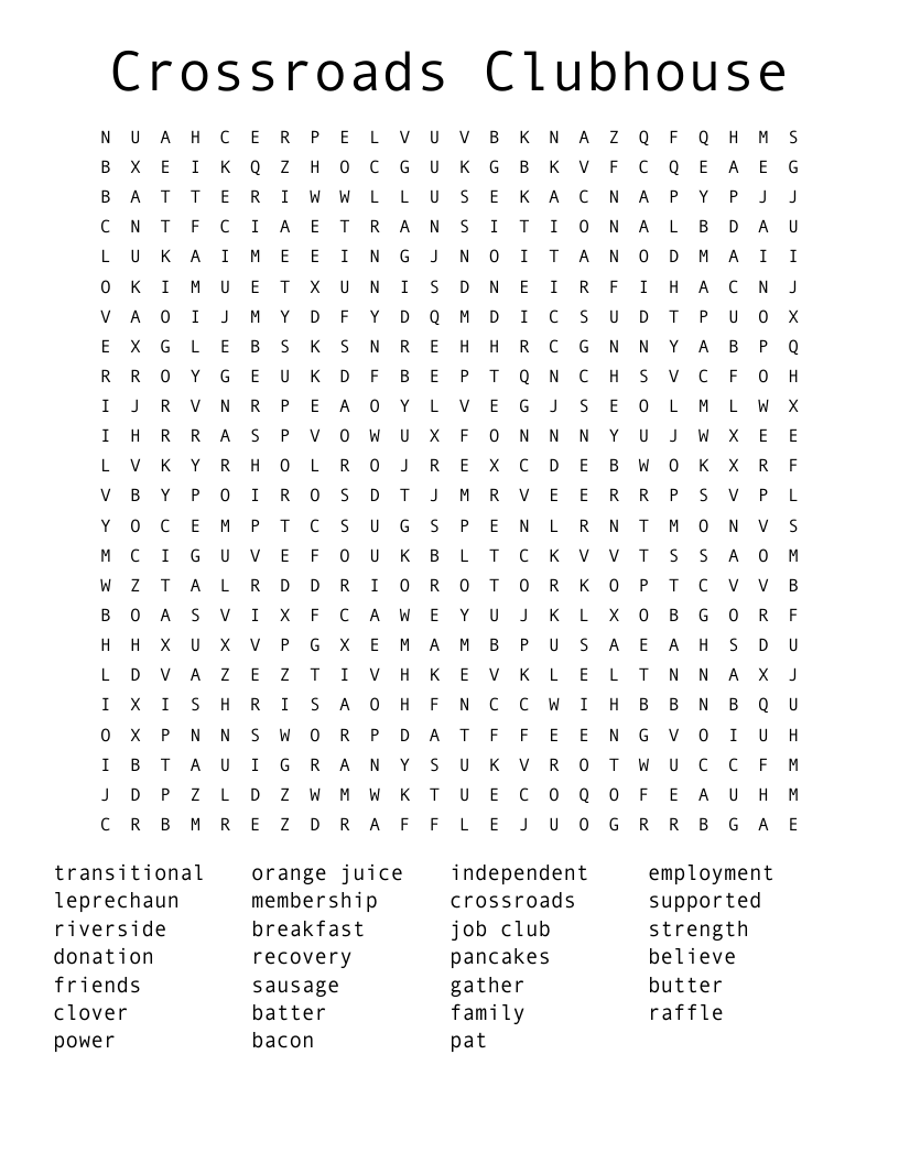Crossroads Clubhouse Word Search WordMint